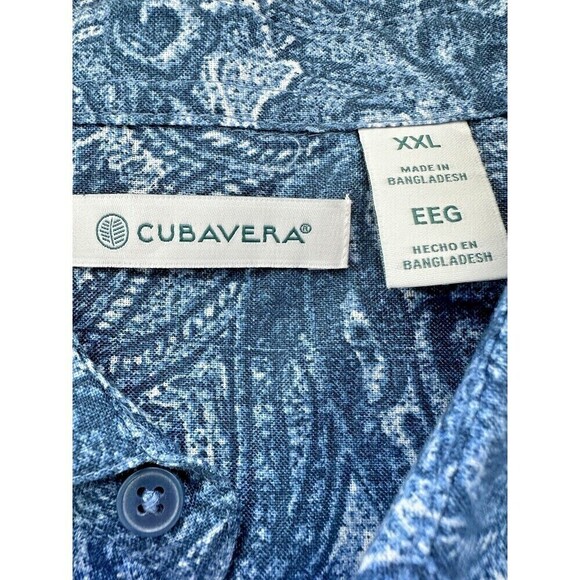 Cubavera Men Roll-up Paisley Print Button up Shirt Short-Sleeve Dark Blue Sz 2XL - Picture 3 of 6